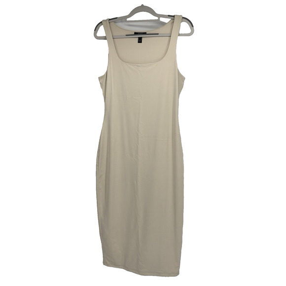 Forever 21 Bodycon Midi Dress Womens XL Nude Natural Ivory Beige Square Neck - Picture 1 of 9